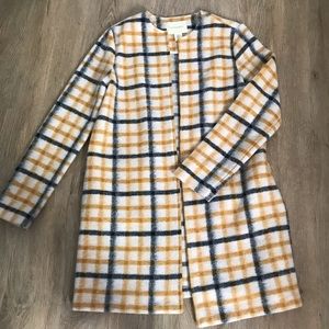 Wool plaid coat with slanted pockets